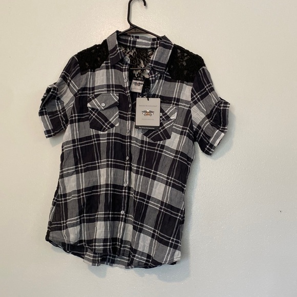 Harley Davidson Short Sleeve Button Down Lace And Cotton Nwt Shirt Medium